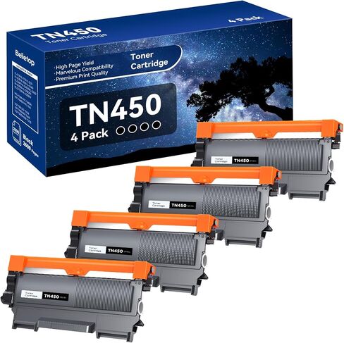 خرطوشة حبر TN450 متوافقة مع Brother TN 450 TN-450 TN420 TN-420 للاستخدام مع طابعة HL-2280DW MFC-7860DW MFC-7360N HL-2270DW HL-2220 HL-2230 HL-2240 HL-2240D DCP-7060D (أسود، 4 علية) in Kuwait