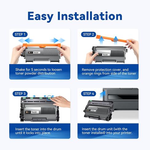 خرطوشة حبر TN450 متوافقة مع Brother TN 450 TN-450 TN420 TN-420 للاستخدام مع طابعة HL-2280DW MFC-7860DW MFC-7360N HL-2270DW HL-2220 HL-2230 HL-2240 HL-2240D DCP-7060D (أسود، 4 علية) in Kuwait