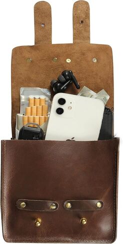 Leather Belt Pouch Waist Fanny Pack with Belt Loop Weekend Practical Party Festival Handmade Brown Small Unisex Waist Belt For Men & Women Bum Bags For Cell Phone (Dark Brown) in Kuwait