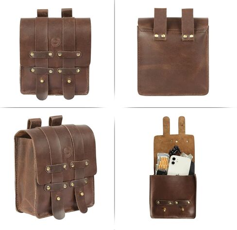 Leather Belt Pouch Waist Fanny Pack with Belt Loop Weekend Practical Party Festival Handmade Brown Small Unisex Waist Belt For Men & Women Bum Bags For Cell Phone (Dark Brown) in Kuwait