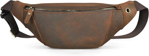 Thick Crazy Horse Leather Hiking Riding Travel Outdoor Belt Bag Fanny Waist Pack Small Phone Pouch For Men Women 380 (379 The Brown) in Saudi Arabia
