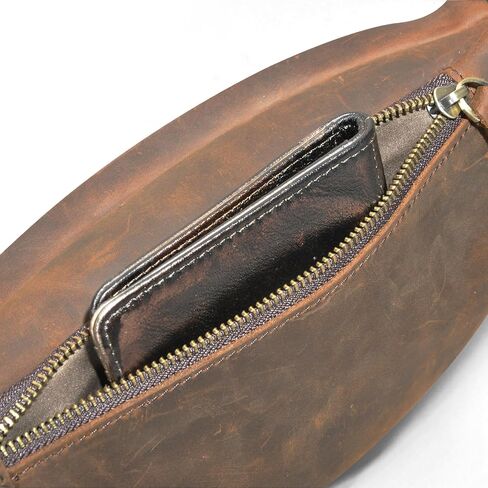 Thick Crazy Horse Leather Hiking Riding Travel Outdoor Belt Bag Fanny Waist Pack Small Phone Pouch For Men Women 380 (379 The Brown) in Saudi Arabia