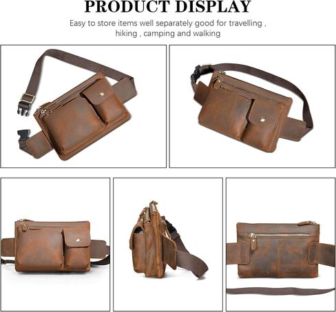 Thick Crazy Horse Leather Hiking Riding Travel Outdoor Belt Fanny Waist Pack Small Phone Pouch For Men Women 380 (381 Brown) in Saudi Arabia