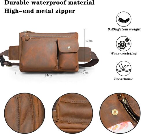 Thick Crazy Horse Leather Hiking Riding Travel Outdoor Belt Fanny Waist Pack Small Phone Pouch For Men Women 380 (381 Brown) in Saudi Arabia