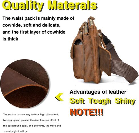 Thick Crazy Horse Leather Hiking Riding Travel Outdoor Belt Fanny Waist Pack Small Phone Pouch For Men Women 380 (381 Brown) in Saudi Arabia