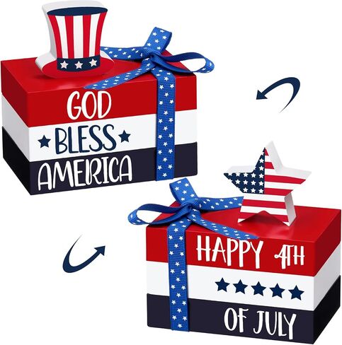 5 Pcs 4th of July Tiered Tray Decor Mini Wood Book Stack Independence Day Patriotic Americana Decorative Table Wood Sign for Home Memorial Day Party Decorations Office Veteran Day Gifts in Saudi Arabia