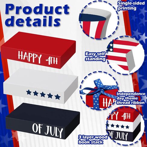 5 Pcs 4th of July Tiered Tray Decor Mini Wood Book Stack Independence Day Patriotic Americana Decorative Table Wood Sign for Home Memorial Day Party Decorations Office Veteran Day Gifts in Saudi Arabia