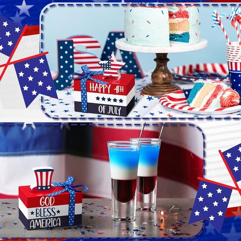 5 Pcs 4th of July Tiered Tray Decor Mini Wood Book Stack Independence Day Patriotic Americana Decorative Table Wood Sign for Home Memorial Day Party Decorations Office Veteran Day Gifts in Saudi Arabia