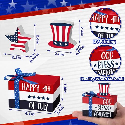 5 Pcs 4th of July Tiered Tray Decor Mini Wood Book Stack Independence Day Patriotic Americana Decorative Table Wood Sign for Home Memorial Day Party Decorations Office Veteran Day Gifts in Saudi Arabia
