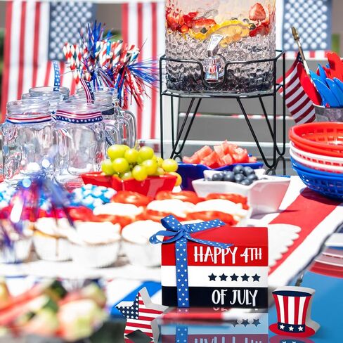 5 Pcs 4th of July Tiered Tray Decor Mini Wood Book Stack Independence Day Patriotic Americana Decorative Table Wood Sign for Home Memorial Day Party Decorations Office Veteran Day Gifts in Saudi Arabia