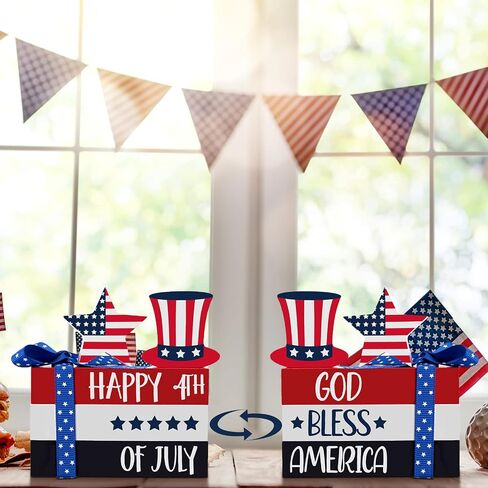 5 Pcs 4th of July Tiered Tray Decor Mini Wood Book Stack Independence Day Patriotic Americana Decorative Table Wood Sign for Home Memorial Day Party Decorations Office Veteran Day Gifts in Saudi Arabia