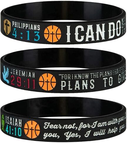 Sainstone 12-Pack Basketball Bible Silicone Bracelets with Inspirational Scriptures Philippians 4:13, Jeremiah 29:11, Isaiah 41:10, Wholesale Bulk Motivational Wristbands Sports Gifts in Saudi Arabia