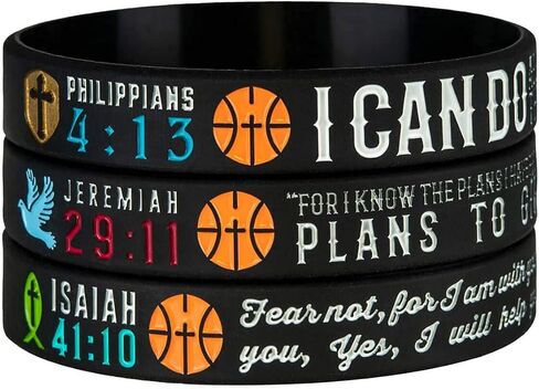 Sainstone 12-Pack Basketball Bible Silicone Bracelets with Inspirational Scriptures Philippians 4:13, Jeremiah 29:11, Isaiah 41:10, Wholesale Bulk Motivational Wristbands Sports Gifts in Saudi Arabia
