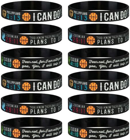 Sainstone 12-Pack Basketball Bible Silicone Bracelets with Inspirational Scriptures Philippians 4:13, Jeremiah 29:11, Isaiah 41:10, Wholesale Bulk Motivational Wristbands Sports Gifts in Saudi Arabia