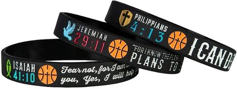 Sainstone 12-Pack Basketball Bible Silicone Bracelets with Inspirational Scriptures Philippians 4:13, Jeremiah 29:11, Isaiah 41:10, Wholesale Bulk Motivational Wristbands Sports Gifts in Saudi Arabia