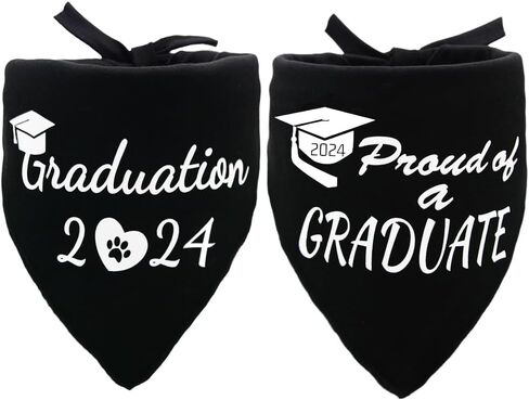قطعتان من باندانا التخرج للكلاب فخورة بتخرج 2024 منديل قابل للتعديل للكلاب للاحتفال بالتهاني باللون الأسود in Kuwait