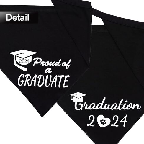قطعتان من باندانا التخرج للكلاب فخورة بتخرج 2024 منديل قابل للتعديل للكلاب للاحتفال بالتهاني باللون الأسود in Kuwait