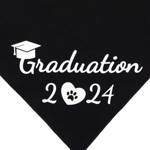 قطعتان من باندانا التخرج للكلاب فخورة بتخرج 2024 منديل قابل للتعديل للكلاب للاحتفال بالتهاني باللون الأسود in Kuwait