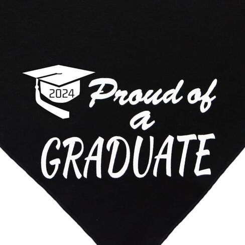 قطعتان من باندانا التخرج للكلاب فخورة بتخرج 2024 منديل قابل للتعديل للكلاب للاحتفال بالتهاني باللون الأسود in Kuwait