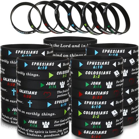 48 Pieces Religious Silicone Wristbands Rubber Bible Verse Bracelets Inspirational Stretch Bracelet Colored Positive Rubber Wristbands for Men Women Teens (Lovely Style) in Saudi Arabia