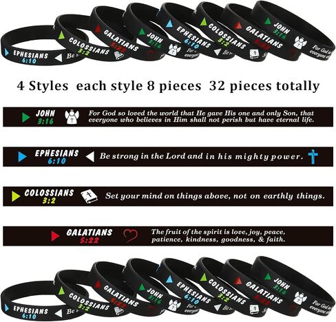 48 Pieces Religious Silicone Wristbands Rubber Bible Verse Bracelets Inspirational Stretch Bracelet Colored Positive Rubber Wristbands for Men Women Teens (Lovely Style) in Saudi Arabia