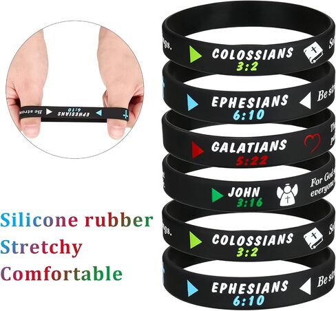 48 Pieces Religious Silicone Wristbands Rubber Bible Verse Bracelets Inspirational Stretch Bracelet Colored Positive Rubber Wristbands for Men Women Teens (Lovely Style) in Saudi Arabia