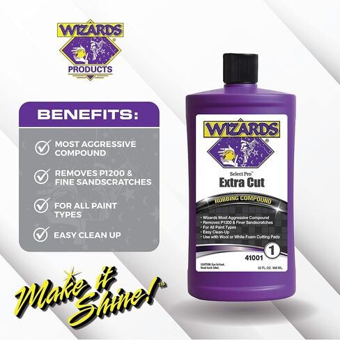 Wizards Select Pro Extra Cutting Compound Step 1 Perfect Match - مزيل خدوش السيارة مع عملية قطع قوية - أفضل استخدام مع الصوف أو الرغوة البيضاء - آمن للاستخدام أثناء إصلاح خدوش طلاء السيارة in Kuwait