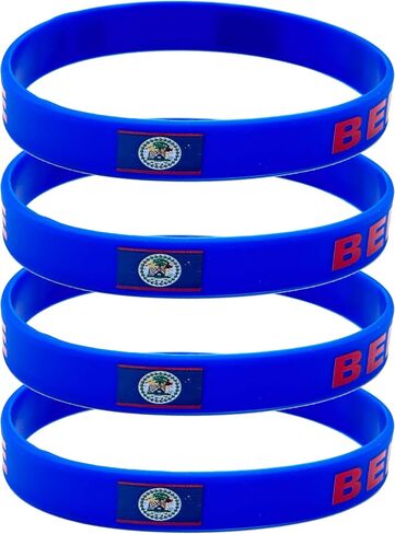 4 Pcs Belize Belizean Country Flag Rubber Bracelets, National Flag Silicone Bracelet, Rubber Wristbands Patriotic Decorations Gift. in Saudi Arabia