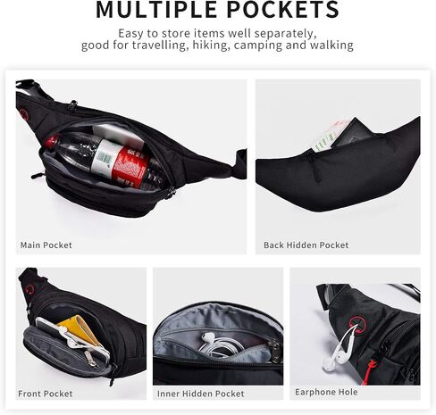 Fanny Pack,Waterproof Fanny Pack for Men,Adjustable Strap Waist Pack for Outdoors Workout Traveling Casual Running Hiking Cycling Fishing Black in Saudi Arabia