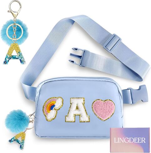 Personalized Belt Bag with Keychain, Fanny Pack for Girls Women, Initial Birthday Gifts for Teen Girls Mom, Crossbody Bag, Small Waist Packs, Travel Essential, Christmas Preppy Gifts (Blue A) in Saudi Arabia