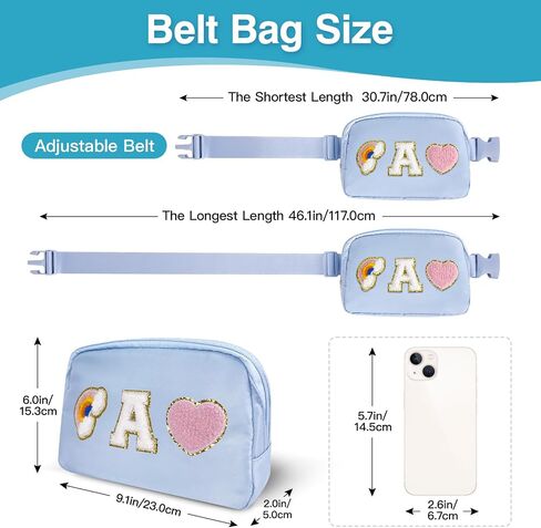 Personalized Belt Bag with Keychain, Fanny Pack for Girls Women, Initial Birthday Gifts for Teen Girls Mom, Crossbody Bag, Small Waist Packs, Travel Essential, Christmas Preppy Gifts (Blue A) in Saudi Arabia