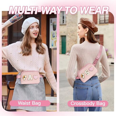 Personalized Belt Bag with Keychain, Fanny Pack for Girls Women, Initial Birthday Gifts for Teen Girls Mom, Crossbody Bag, Small Waist Packs, Travel Essential, Christmas Preppy Gifts (Blue A) in Saudi Arabia