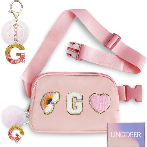 Personalized Belt Bag with Keychain, Fanny Pack for Girls Women, Initial Birthday Gifts for Teen Girls Mom, Crossbody Bag, Small Waist Packs, Travel Essential, Christmas Preppy Gifts (Blue A) in Saudi Arabia