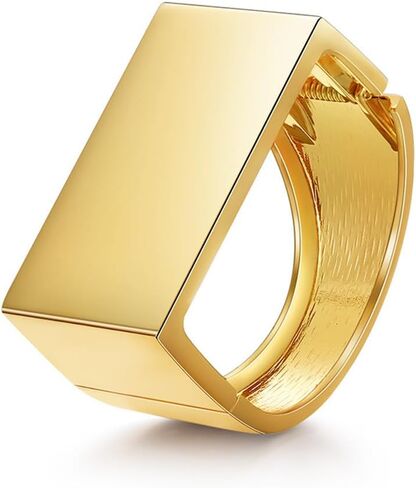 سوار مربع مكتنز للنساء مطلي بالذهب عيار 18 قيراط، أنيق مصقول، سوار واسع مبالغ فيه، سوار ملفوف للذراع، سوار معصم مفتوح، بيان بانك، مجوهرات عصرية، هدية عيد الحب in Kuwait