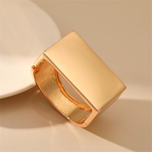 سوار مربع مكتنز للنساء مطلي بالذهب عيار 18 قيراط، أنيق مصقول، سوار واسع مبالغ فيه، سوار ملفوف للذراع، سوار معصم مفتوح، بيان بانك، مجوهرات عصرية، هدية عيد الحب in Kuwait