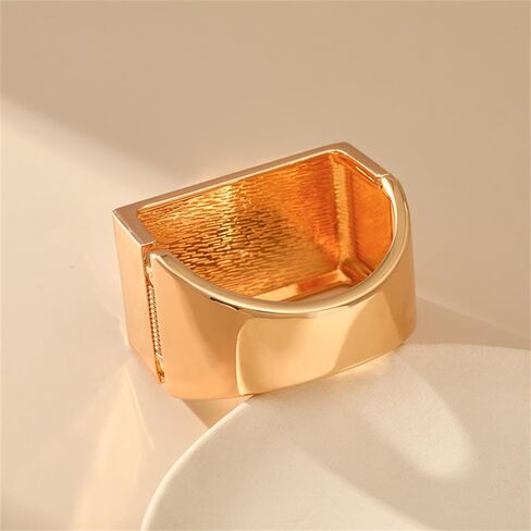 سوار مربع مكتنز للنساء مطلي بالذهب عيار 18 قيراط، أنيق مصقول، سوار واسع مبالغ فيه، سوار ملفوف للذراع، سوار معصم مفتوح، بيان بانك، مجوهرات عصرية، هدية عيد الحب in Kuwait