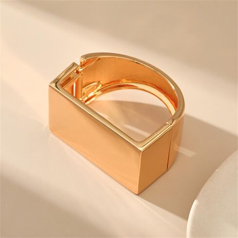 سوار مربع مكتنز للنساء مطلي بالذهب عيار 18 قيراط، أنيق مصقول، سوار واسع مبالغ فيه، سوار ملفوف للذراع، سوار معصم مفتوح، بيان بانك، مجوهرات عصرية، هدية عيد الحب in Kuwait