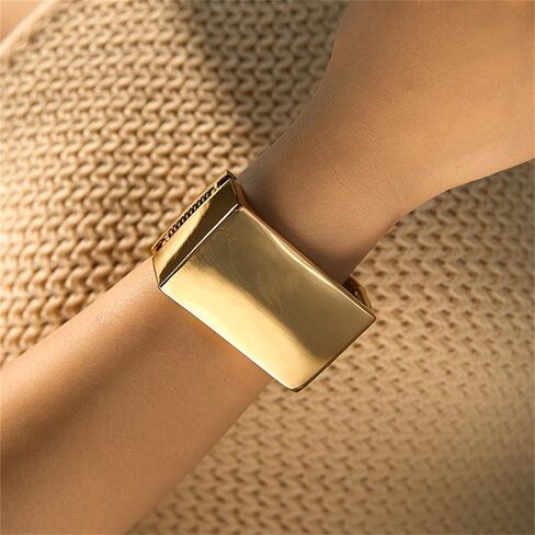 سوار مربع مكتنز للنساء مطلي بالذهب عيار 18 قيراط، أنيق مصقول، سوار واسع مبالغ فيه، سوار ملفوف للذراع، سوار معصم مفتوح، بيان بانك، مجوهرات عصرية، هدية عيد الحب in Kuwait