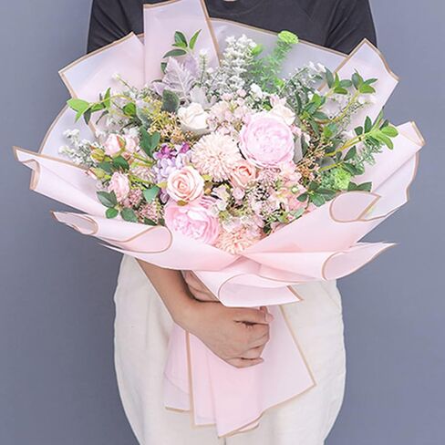 Joojus Gold Edge Double Sided Waterproof Flower Wrapping Paper Floral Bouquet Wrap Paper Florist Supplies for DIY Crafts Packaging, 10 Sheets 22.8x22.8 inch in Saudi Arabia