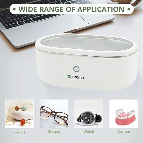 Ultrasonic Cleaner - Upgrade Ultrasonic Jewelry Cleaner with 330ml Stainless Steel Tank, 45kHZ Portable Ultrasound Cleaning Machine for Eye Glasses, Watches, Jewelry, Dentures, White in Saudi Arabia