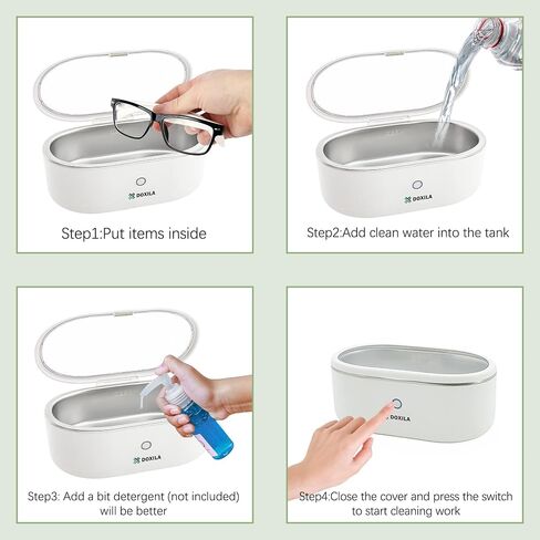 Ultrasonic Cleaner - Upgrade Ultrasonic Jewelry Cleaner with 330ml Stainless Steel Tank, 45kHZ Portable Ultrasound Cleaning Machine for Eye Glasses, Watches, Jewelry, Dentures, White in Saudi Arabia