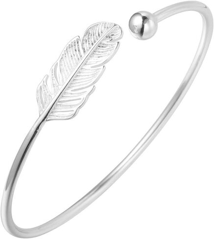 AILUOR 925 Silver Leaf Feather Bangle Bracelet Bohemian style Fashion Charms Bracelets Jewelry Cuff Women Adjustable in Saudi Arabia