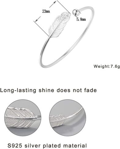 AILUOR 925 Silver Leaf Feather Bangle Bracelet Bohemian style Fashion Charms Bracelets Jewelry Cuff Women Adjustable in Saudi Arabia