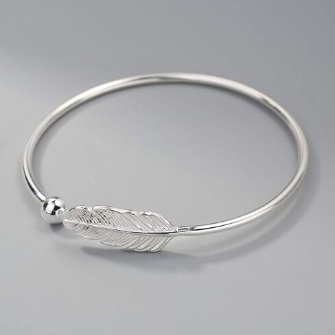 AILUOR 925 Silver Leaf Feather Bangle Bracelet Bohemian style Fashion Charms Bracelets Jewelry Cuff Women Adjustable in Saudi Arabia