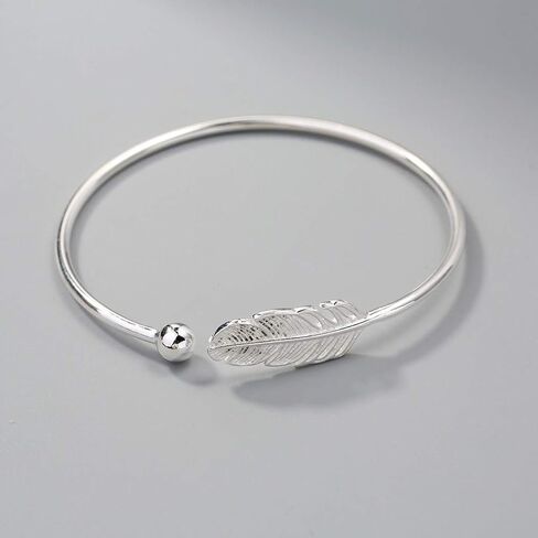 AILUOR 925 Silver Leaf Feather Bangle Bracelet Bohemian style Fashion Charms Bracelets Jewelry Cuff Women Adjustable in Saudi Arabia