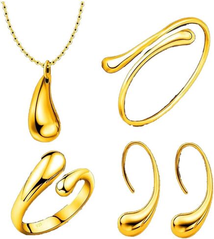 HUASAI دمعة الكفة سوار أقراط قلادة حلقة مجموعة للنساء العصرية Waterdrop سوار الذهب مكتنزة سوار الذهب بيان سوار للفتيات in Saudi Arabia