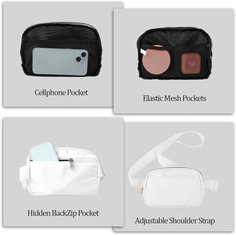 Unisex Mini Belt Bag, Fanny Pack with Adjustable Strap as a Crossbody Shoulder Bag for Workout Running Traveling Hiking (White) in Saudi Arabia