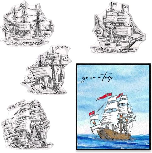 4 Big Ships Clear Stamps for Card Making, Sailing Shipping Trip Sailboats Clear Rubber Stamps Background Transparent Rubber Seal Stamps for DIY Photo Scrapbooking Card Album Crafting Supplies in Saudi Arabia