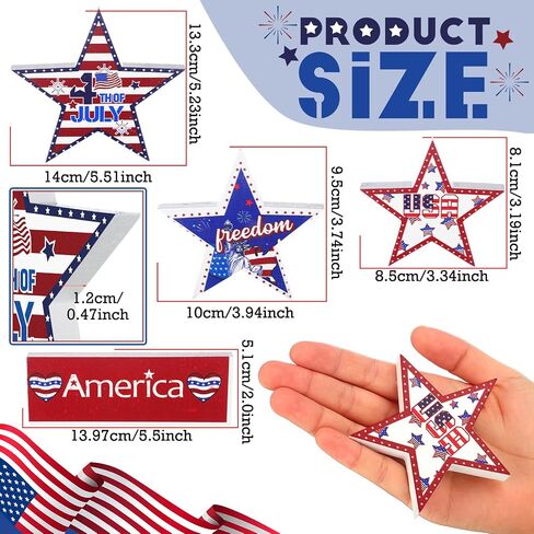 6 Pieces 4th of July Tiered Tray Decor Patriotic Wooden Star Table Signs Red White and Blue Decorations for Independence Day Living Room Shelf Tabletop Decor Memorial Day Decorations in Saudi Arabia