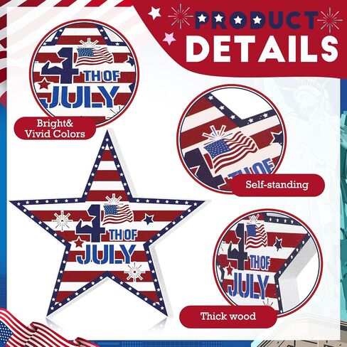 6 Pieces 4th of July Tiered Tray Decor Patriotic Wooden Star Table Signs Red White and Blue Decorations for Independence Day Living Room Shelf Tabletop Decor Memorial Day Decorations in Saudi Arabia
